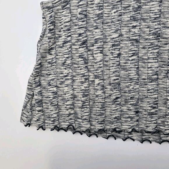 Anthropologie Top Womens XS Gray Navy Tank Crop Sweater Lettuce Hem Ribbed Kaden - Picture 8 of 11